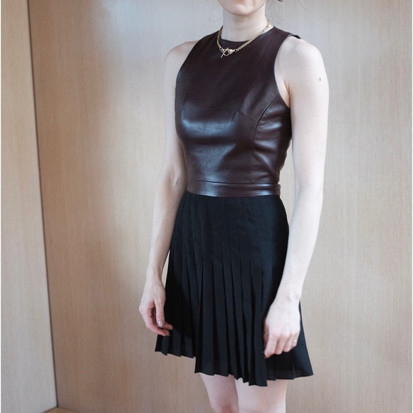 WAI MING LAMB LEATHER PLEATED MINI DRESS WITH OPEN BACK - Picture 3 of 6